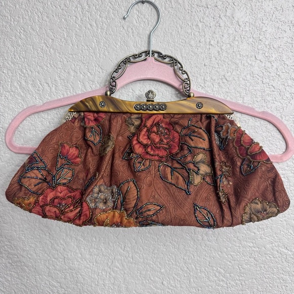 Vintage Beaded Victorian Looking Purse Handbag Fall Floral Bling Handbag - Picture 1 of 7